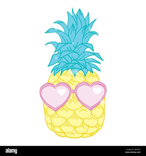 Cartoon Pineapple In Glasses Fresh Cute Exotic Fruit Wear In Sunglasses Fanny Summer Vector