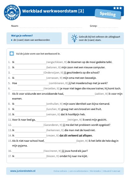 Werkbladen Werkwoordspelling Werkwoordstam