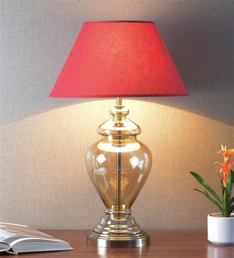 Buy Poulsen Maroon Cotton Shade Night Lamp With Glass Base By Kapoor