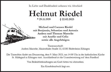 Traueranzeigen Von Helmut Riedel Vrm Trauer De