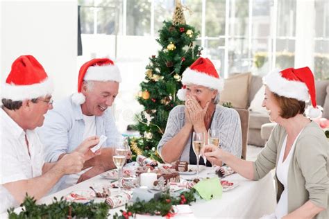 Seniors On Christmas Day At Home Stock Image Image Of Surrounded