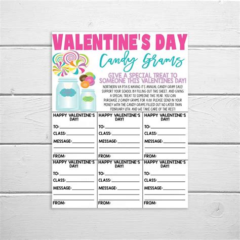 Valentine S Day Candy Gram Flyer Editable Candy Gram Fundraiser School Church Pta Pto Flyer