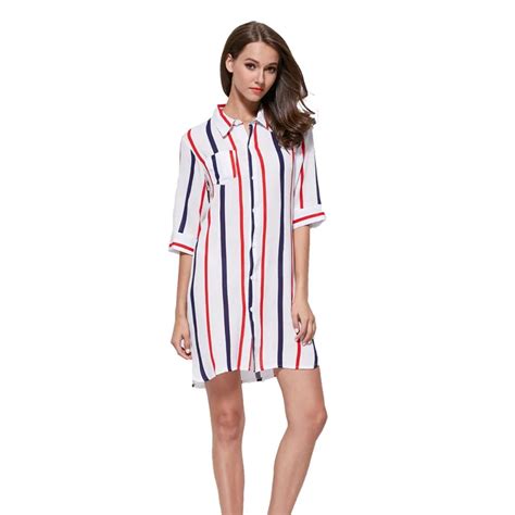 2015 New Arrival Brand Red White Blue Striped Dress women tshirt dress ...