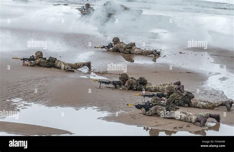 British Royal Marine Commandos Perform A Beach Assault Demonstration