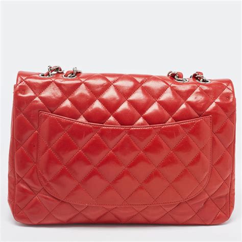 Chanel Red Quilted Leather Jumbo Classic Double Flap Gem