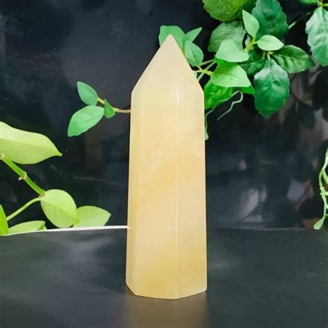 G Natural Yellow Calcite Quartz Obelisk Crystal Wand Point Reiki