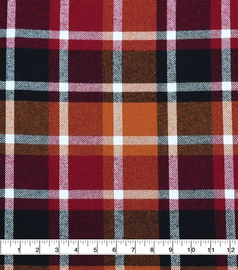 Plaiditudes Brushed Cotton Fabric Burgundy Rust Black And White Plaid Joann