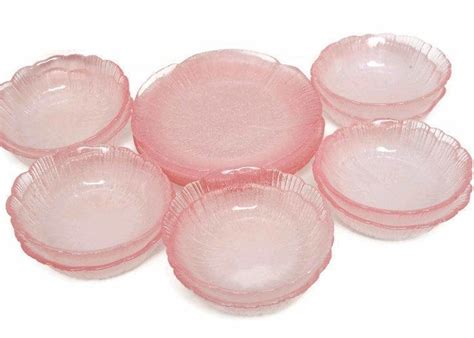 Vintage Pink Bubble Glass Plates And Bowls Bullicante Glass Flower