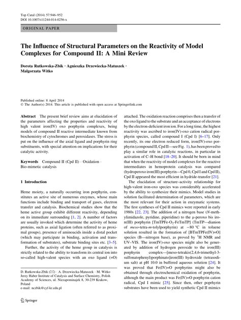 Pdf The Influence Of Structural Parameters On The Reactivity Of Model