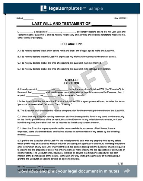 Printable Free Last Will And Testament Form Template Nj Last Will And