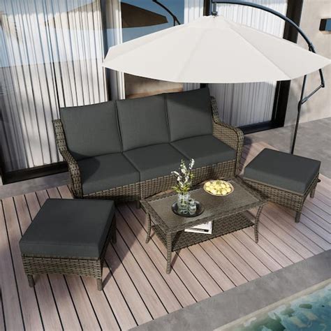 Uixe Taupe Brown Piece Pe Wicker Outdoor Sofa Patio Conversation And