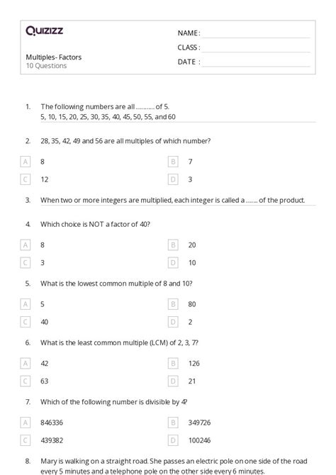 50 Factors And Multiples Worksheets For 7th Class On Quizizz Free