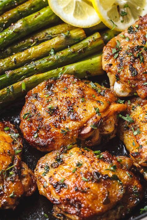 Garlic Herb Butter Chicken Thighs Recipe With Asparagus Easy Chicken