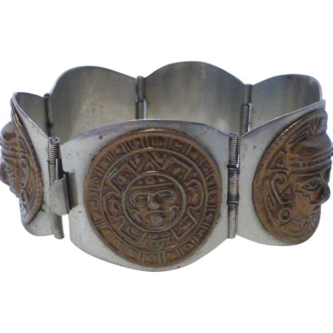 Vintage Taxco Sterling Silver Aztec Motif Bracelet Hecho En Mexico Vintage Sterling Silver