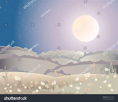 Vector Illustration Big Harvest Moon Over Stock Vector (Royalty Free ...