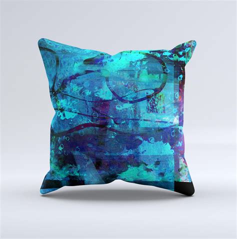 Abstract Blue Vibrant Colored Art Ink Fuzed Decorative Throw Pillow Throw Pillows Decorative