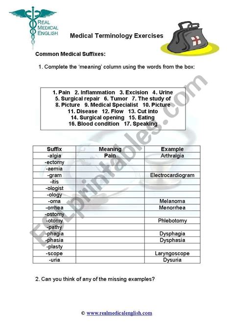 Medical Terminology Suffixes Esl Worksheet By Worksheets