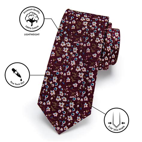 Red Floral Printed Skinny Tie Set With Tie Clip Yourties