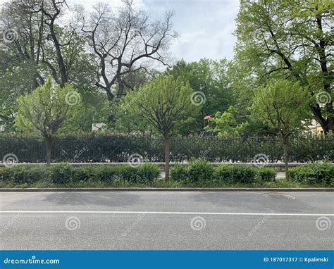 city road side view  sidewalk stock image image  town travel