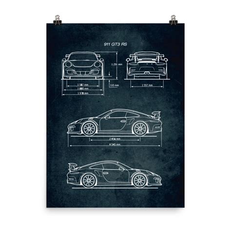 911 GT3 RS / Car Blueprint Poster / Vintage Style Home Decor - Etsy