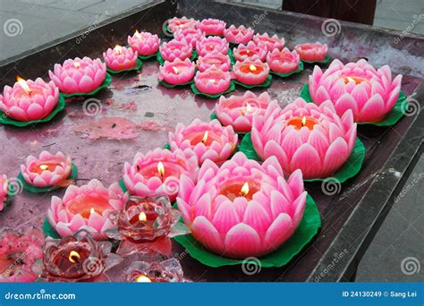 Lotus Candle And Joss Stick For Praying Royalty Free Stock Photography