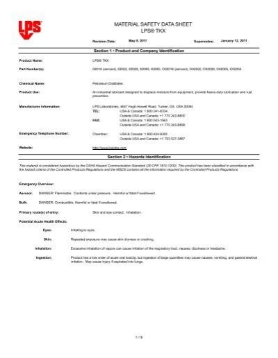 MATERIAL SAFETY DATA SHEET LPS TKX MSDS