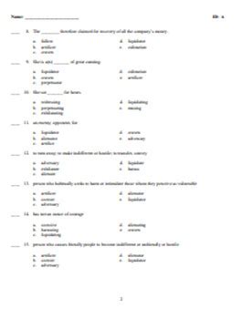 Sadlier Vocabulary Workshop Level E Unit Test By The High School