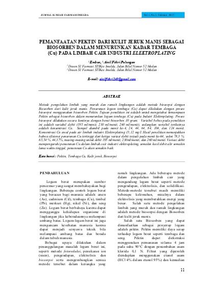 PEMANFAATAN PEKTIN DARI KULIT JERUK MANIS SEBAGAI BIOSORBEN DALAM