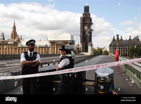 London 14th August 2018 Police Car On A Closed Westminster Bridge