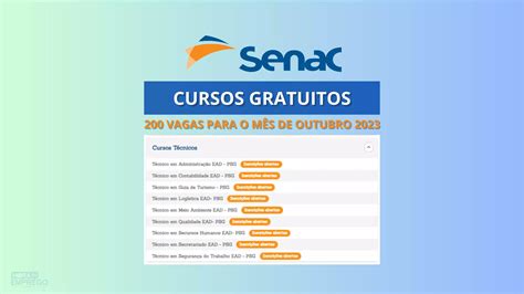 Senac Anuncia Mais De Vagas Em Cursos T Cnicos No Programa Senac De