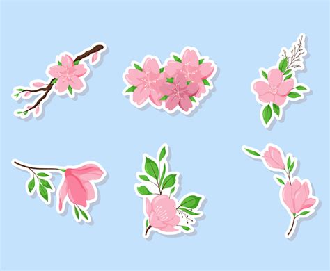 Spring Floral Cherry Blossom Sticker Set Vector Art Graphics