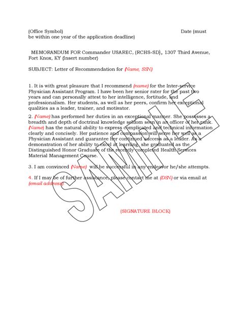 Military Letter Of Recommendation Sample In Word And Pdf Formats