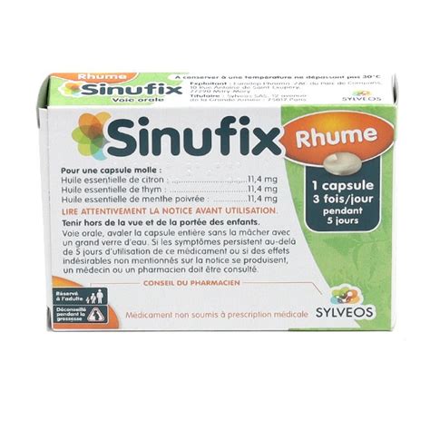 Sinufix médicament aux huiles essentielles en capsules Symptômes du rhume