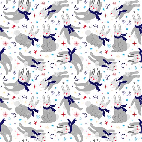 Seamless Pattern With Rabbits In Scarves Png