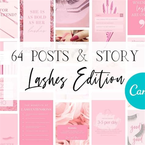 Lash Tech Instagram Post Templates Canva Pink Beauty Etsy