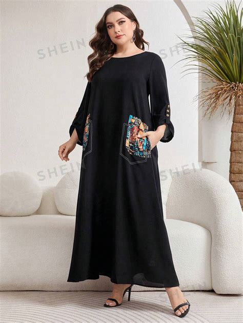 Shein Najma Vestido Rabe Holgado Con Estampado Floral Y Bolsillos Para