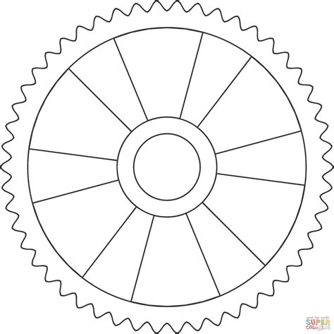 Ausmalbild 50 Zähne Zahnrad mit radialen Speichen Ausmalbilder