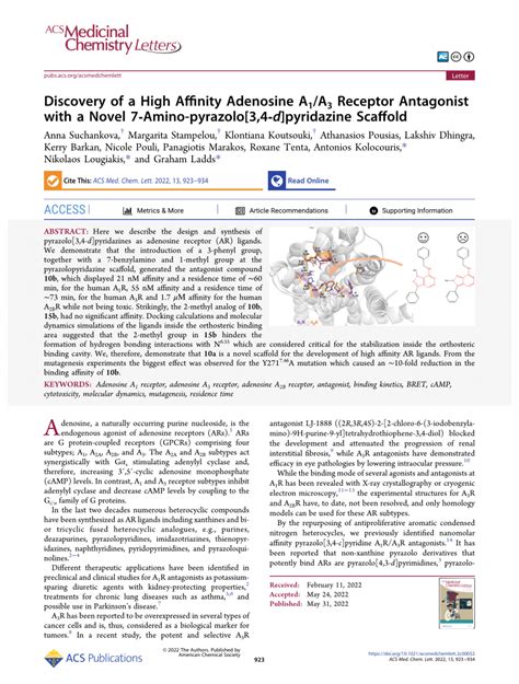 Pdf Discovery Of A High Affinity Adenosine A A Receptor