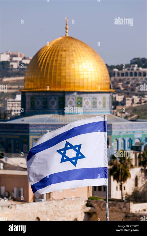 Israeljerusalem Flag Of Israel And The Dome Of The Rock Mosque Stock