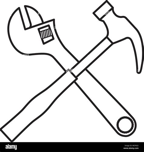 Wrench Key With Hammer Crossed Stock Vector Image And Art Alamy