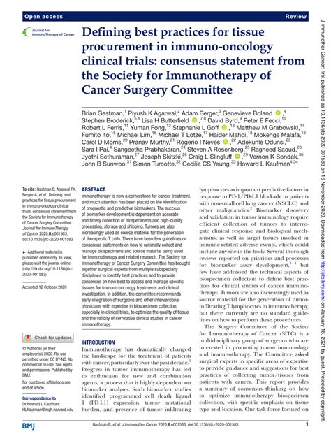 Pdf Defining Best Practices For Tissue Procurement In Immuno Oncology