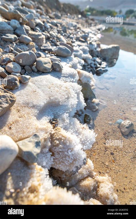 Israel Dead Sea Salt Crystalization Caused By Water Evaporation Stock