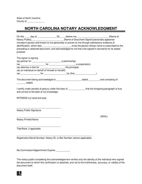 Free North Carolina Notary Acknowledgment Form Pdf And Word