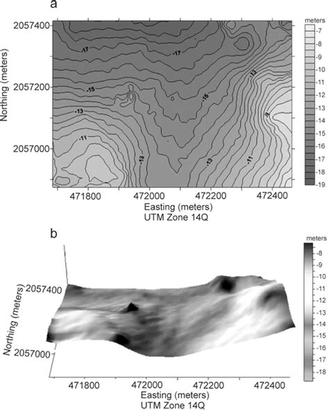 Newly Constructed Bathymetric Map Of The Survey Area A Contour Download Scientific Diagram