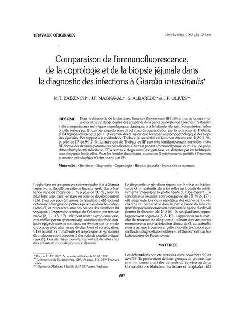 PDF Comparaison De L Immunofluorescence De La Coprologie Et De La