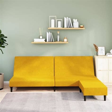 Qutianshop Canap Lit Places Avec Repose Pied Jaune Velours