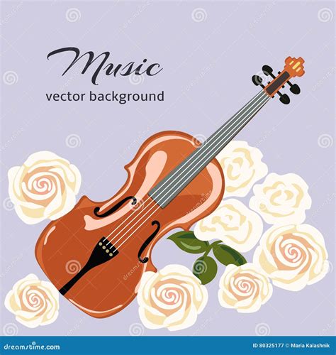 Violino Clássico Rosas Brancas Fundo Musical Ilustração Stock