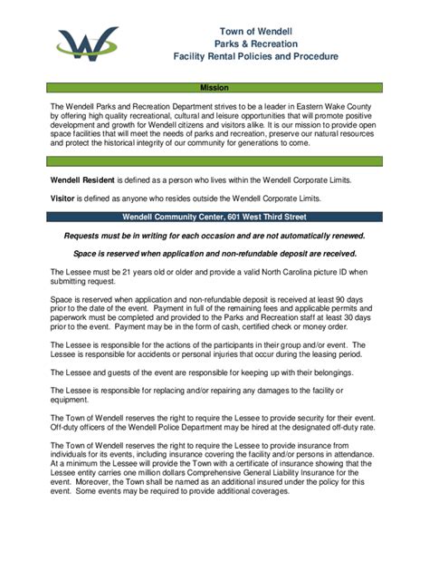Fillable Online Parks And Recreation Commission Town Of Wendell Fax