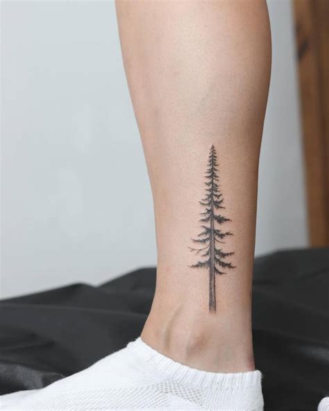 Pine Tree Tattoo Done On The Ankle Illustrative Style