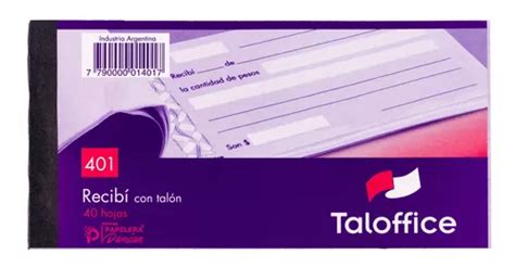 Recibí Recibo Con Talón Pack X 10u Talonarios 40 Hojas 401 en venta en